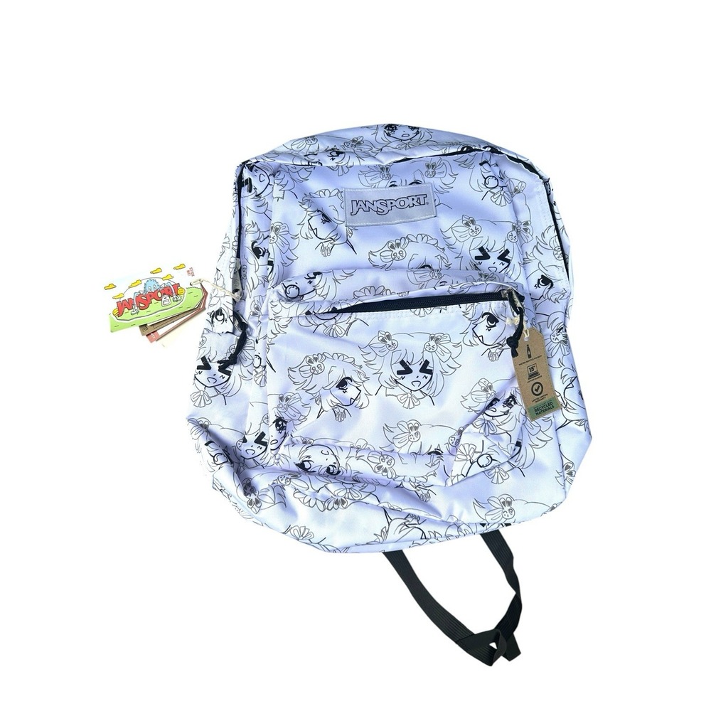 JanSport Backpack White Black Gray 16.5" Laptop Bag Manga Moon‎ NWT School Work